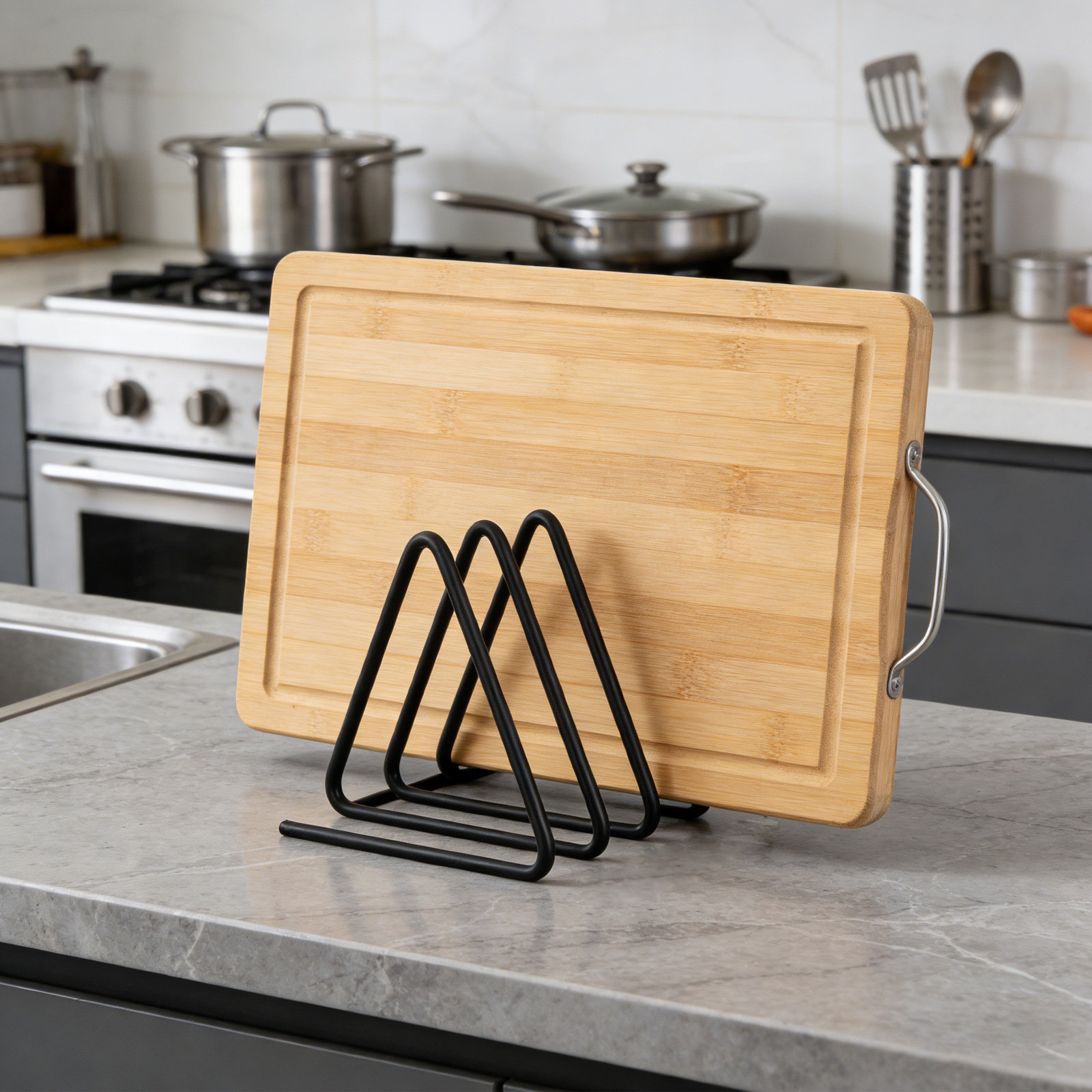 Kitchen Baking Sheet Organizer - 삼각형 커팅보드 홀더 공간 절약형 수직
