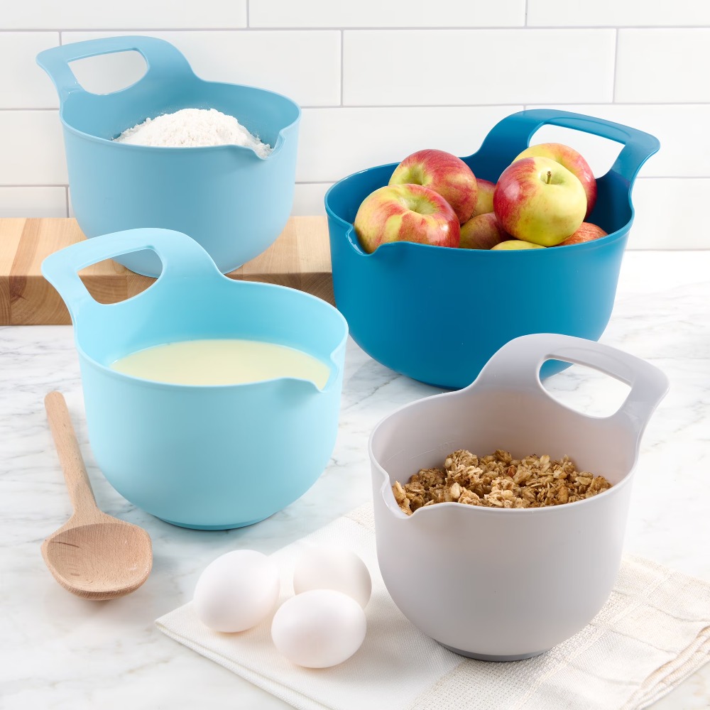 Kitchen Baking Bowls - 플라스틱 믹싱볼 4종 세트 (주둥이와 손잡이