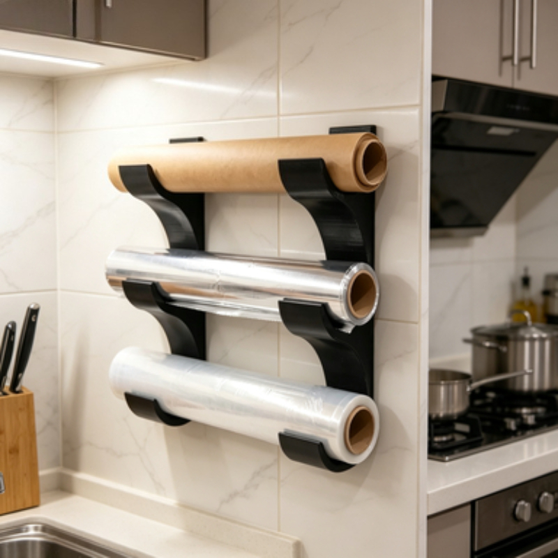 Kitchen Baking Sheet Organizer - 3단 벽걸이형 플라스틱 랩 및 오일페이퍼