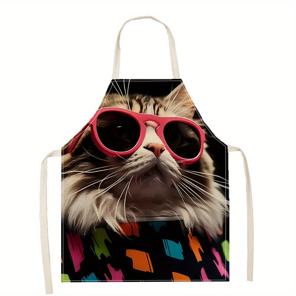 Kitchen Baking Gift Ideas - 린넨 앞치마 재미있는 고양이 선글라스 프린트