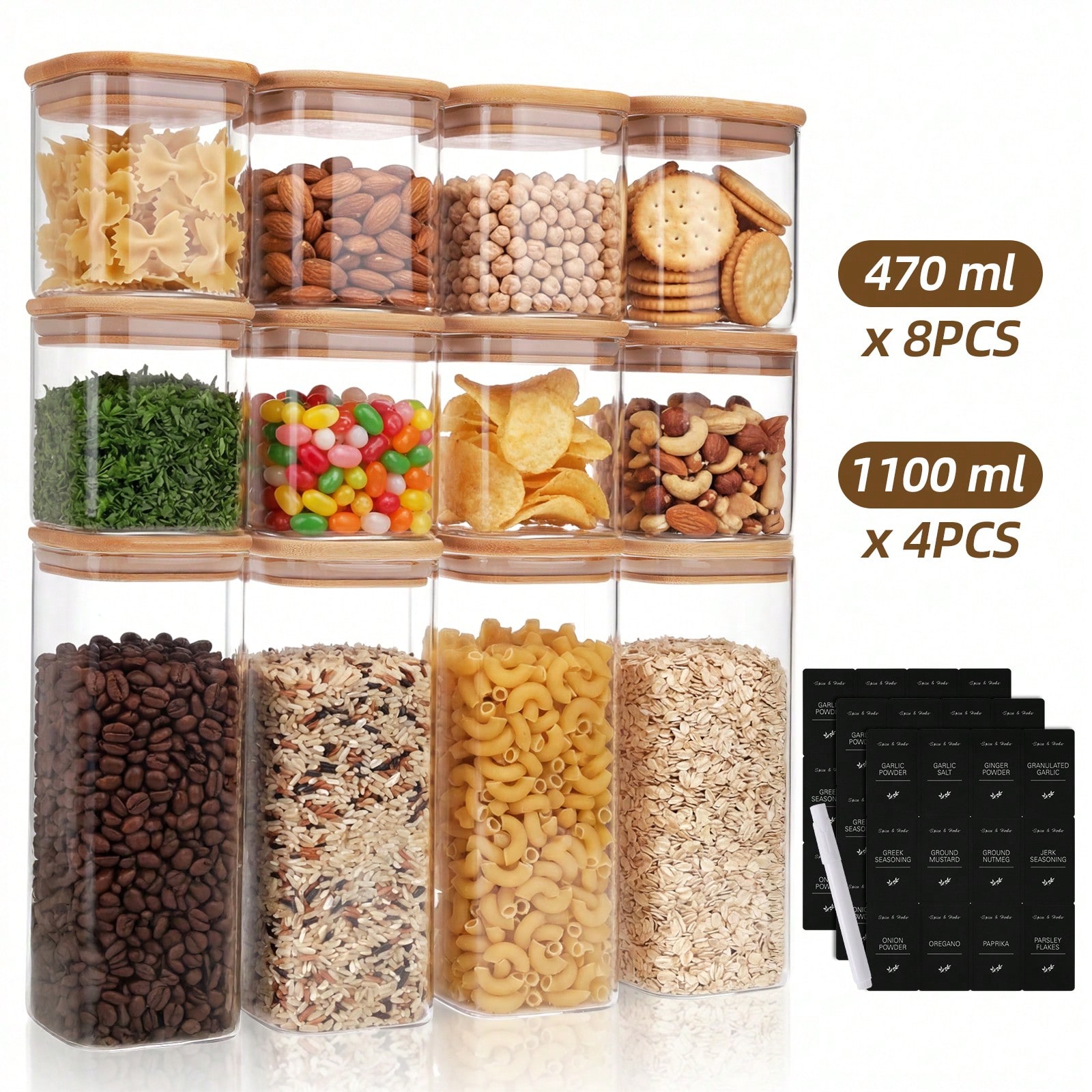 Kitchen Baking Organization - Tomnk 12개 유리 식품 보관 용기(뚜껑