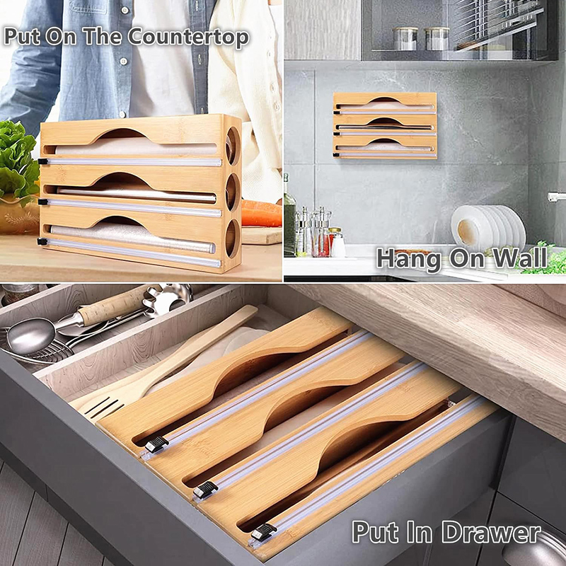 3 in 1 대나무 호일 랩 커팅 박스 벽걸이형 보관  - Kitchen Baking Tray Storage 리뷰 및 가격