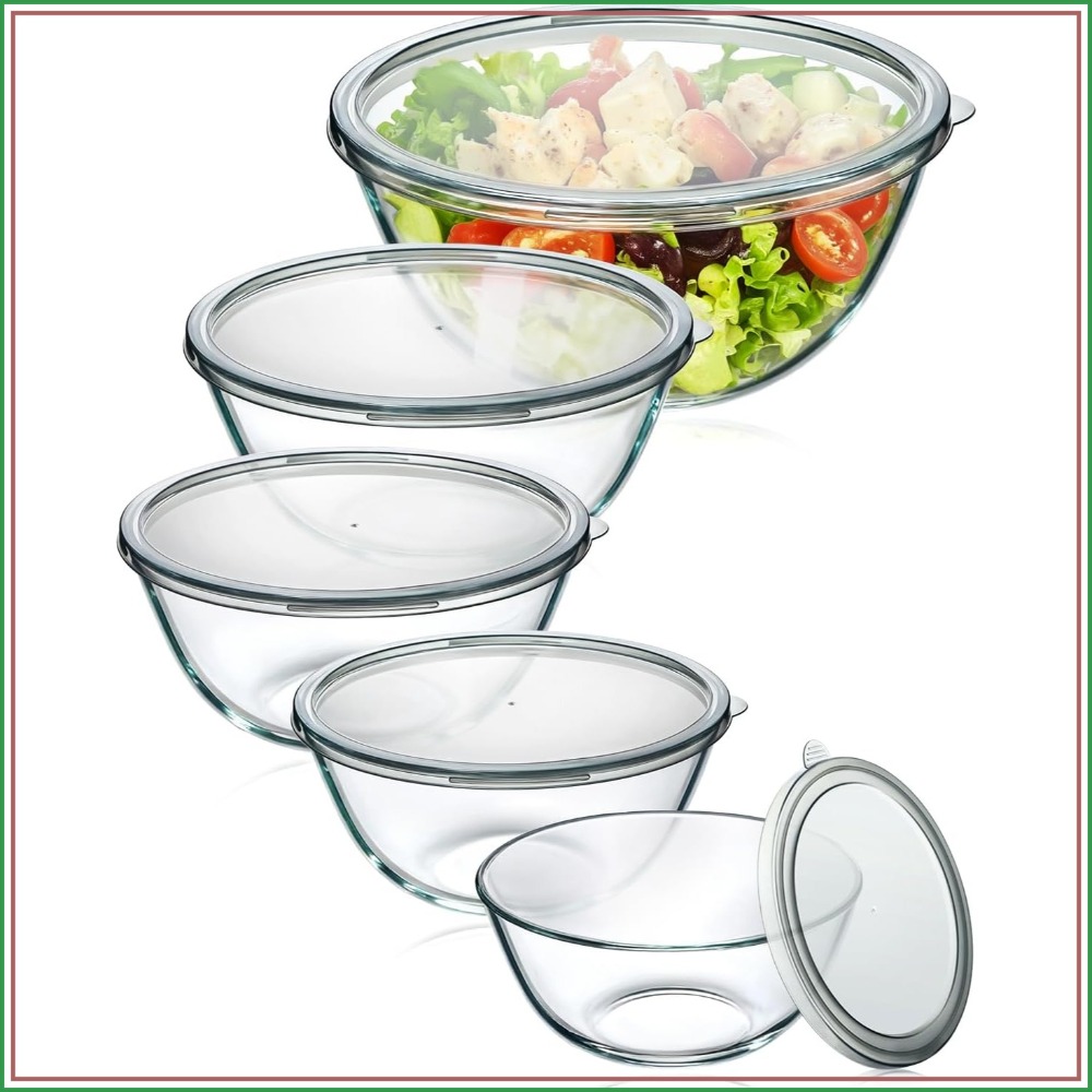 유리 믹싱볼 세트(뚜껑 포함 5개), 두꺼운 유리 네스 - Kitchen Glass Baking Set 리뷰 및 가격