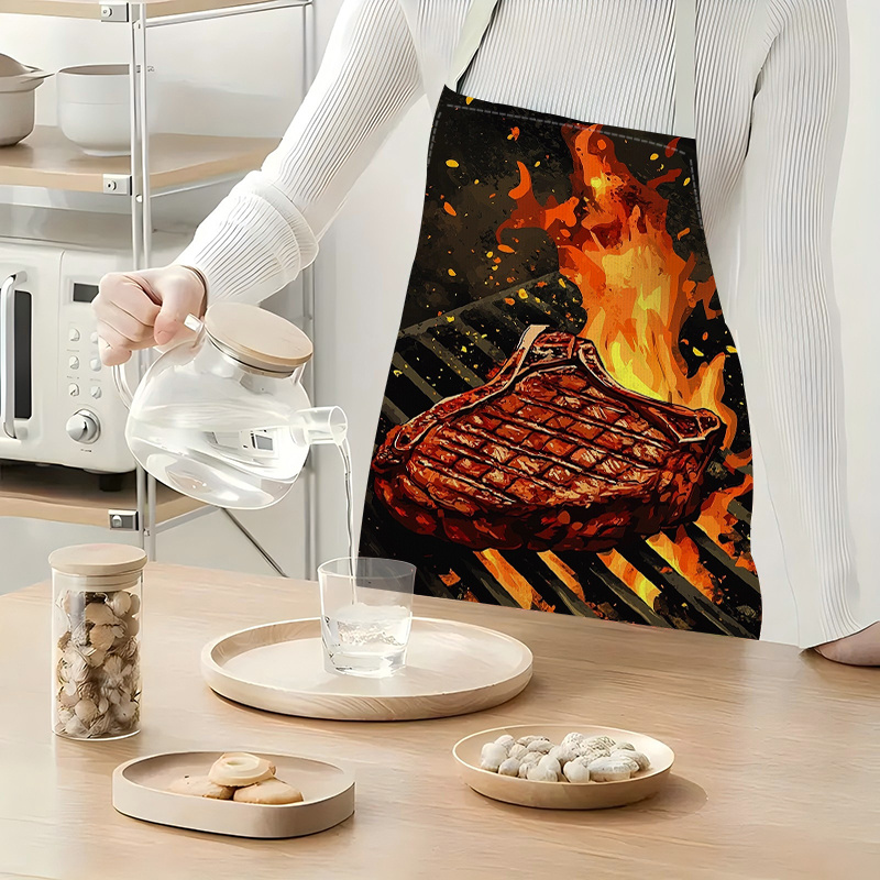 불꽃 그릴 프린트가 있는 바베큐 스테이크 앞치마 1개, - Kitchen Baking Gift Ideas 리뷰 및 가격